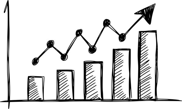 Hand Drawn Bar Chart with Upward Trend Arrow and Data Line Graph business growth