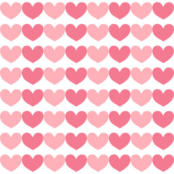 Seamless pattern with pink hearts on white background.