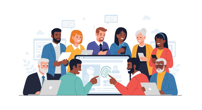 Diverse Business Team Collaborating Digitally on a Project, Connecting Through Technology and Online Platforms
