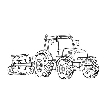 A tractor with a planter attached to the back Vector, illustration