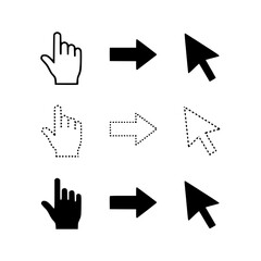 Obraz premium Computer mouse and hand cursor icons Vector, illustration
