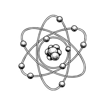 A detailed drawing of an atom with electrons orbiting the nucleus Vector, illustration