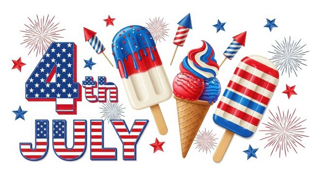 Celebrate independence day usa with patriotic ice cream and fireworks on 4th of july