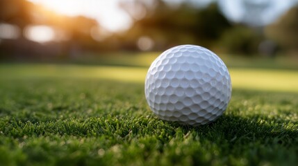Obraz premium Golf ball rests on vibrant green grass