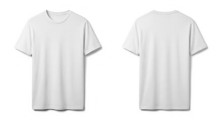 Naklejka premium Front and back views of a blank white t-shirt ready for customization showcasing a clean design for apparel mockups and branding projects