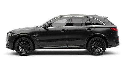 Fototapeta premium Matte Black Luxury SUV Side View Sports Vehicle Isolated White Background Transport Cab Design 