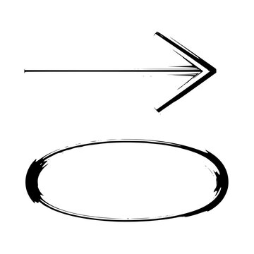 A black arrow pointing to the right and an oval shape Vector, illustration