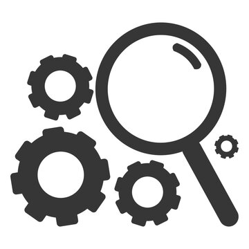 Cogwheels magnifier icon