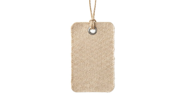 Blank burlap fabric clothing tag with twine string