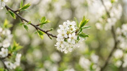 Obraz premium Soft Focus White Blossom Flowers with Bright Green Leaves