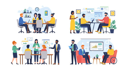 Fototapeta premium Diverse Business Teams Collaborating in Modern Office Environments with Data Analytics and Technology
