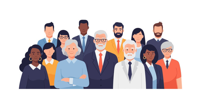 Diverse Multi-Generational Professional Group. Multi-Ethnic Business Team Illustration.