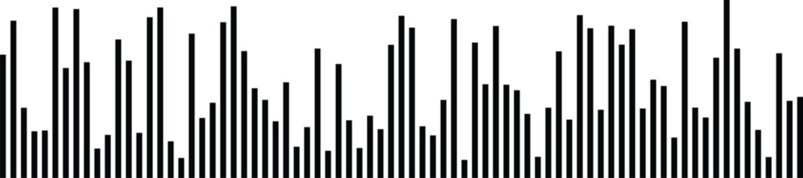 A monochromatic abstract visualization featuring a series of irregular black vertical bars