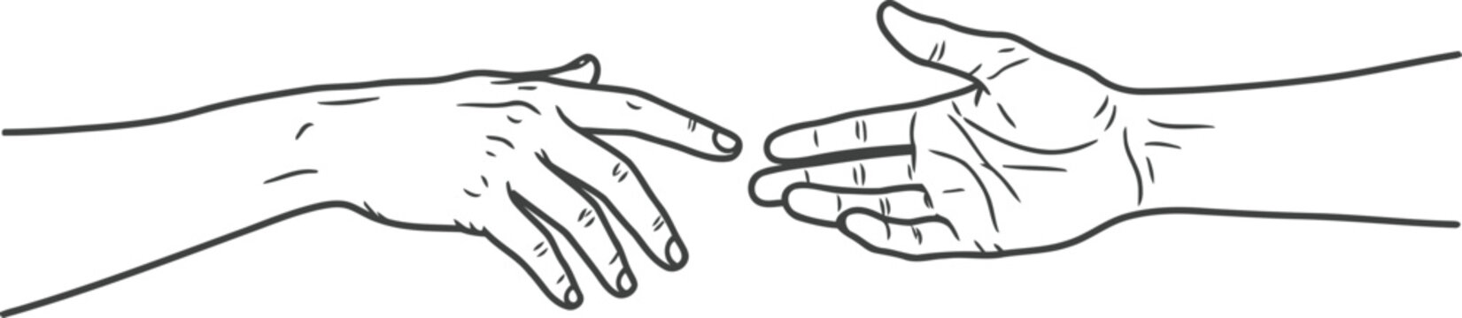 Two hands gently touching fingertips in a simple greeting or connection gesture