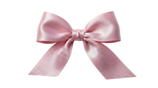 Soft pink satin ribbon bow on transparent background