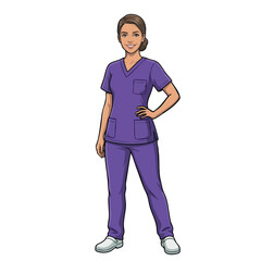Fototapeta premium Confident female nurse in purple scrubs standing