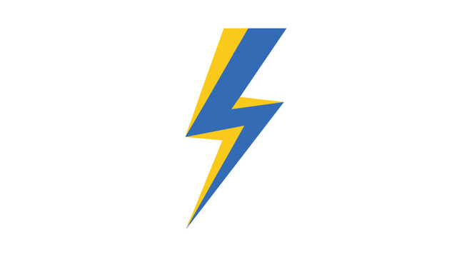 Dynamic blue and yellow lightning bolt graphic symbol representing energy power