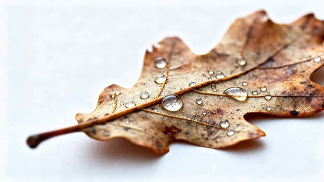 Dry leaf with water droplets