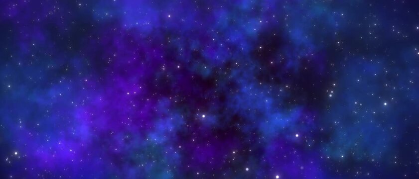 Deep space galaxy wide screen background featuring a blue and purple nebula with a bright shooting stars. Perfect for science fiction themes and astronomy documentaries