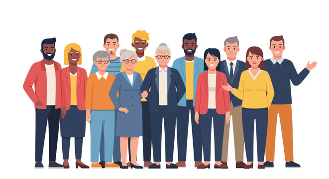 Diverse Group of Happy People Standing Together - Community, Inclusion, and Teamwork Illustration