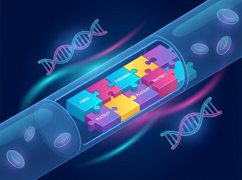Blood Coagulation Process Puzzle with DNA and Cells