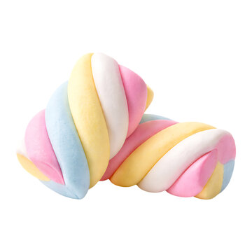 Colorful twisted marshmallows isolated on transparent background