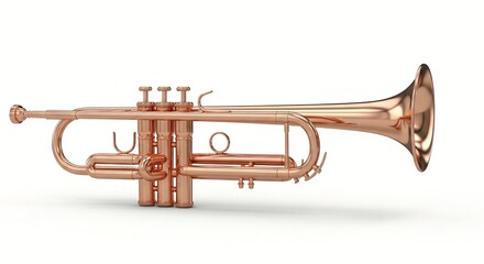 Obraz premium A shiny copper trumpet on a plain white background