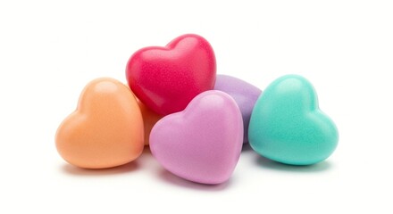 Obraz premium A group of colorful heart-shaped candies on a white background