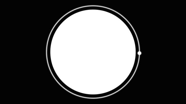 Minimalist white circular loading animation with glowing ring on black screen background chroma key loop