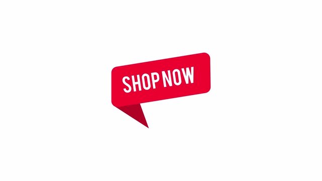 Red shop now label motion graphic with animation on white background
