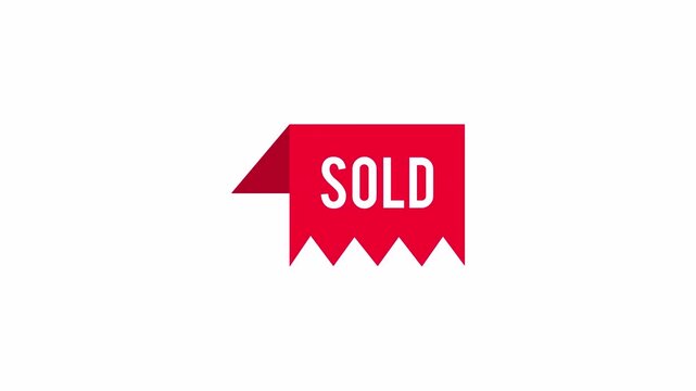 Red sold banner animation on white background for retail promotion and e-commerce marketing clip