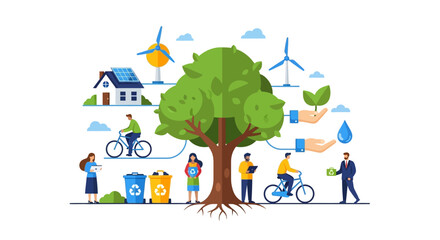 Fototapeta premium Sustainable Future: Eco-Friendly Living, Green Energy, Recycling, and Environmental Protection Concept Illustration