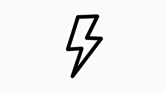 Minimalist black outline lightning bolt icon, hand-drawn style, symbolizing electrical energy, sudden power, and quick action on a clean white background