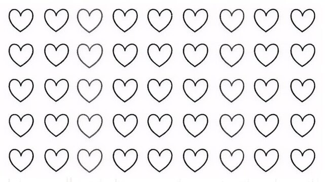 A decorative array of simple, hand-drawn outline heart symbols forming a repetitive grid pattern, perfect for backgrounds, romantic themes, and graphic design elements