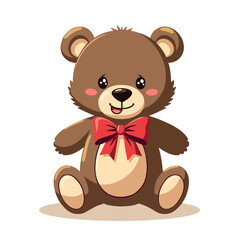 Obraz premium cute brown teddy bear with red bow tie sitting isolated on transparent background vector illustration of soft plush toy for kids nursery decor flat design style