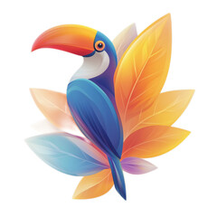 Obraz premium Vibrant Tropical Toucan Surrounded by Colorful Leaves Illustration