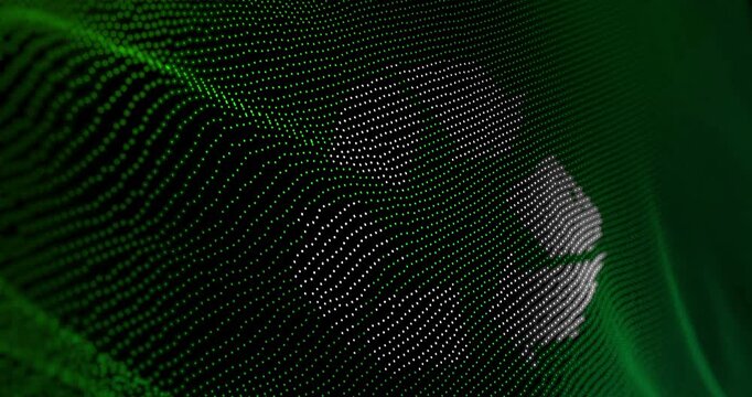 Recycling symbol flag waving pixel. Eco friendly technology icon blowing banner cyber attack hack and security concept animation.