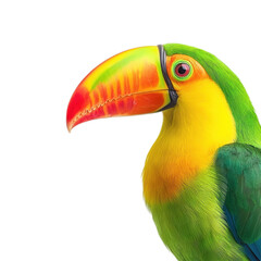 Obraz premium Colorful toucan with vibrant yellow and orange beak against black background