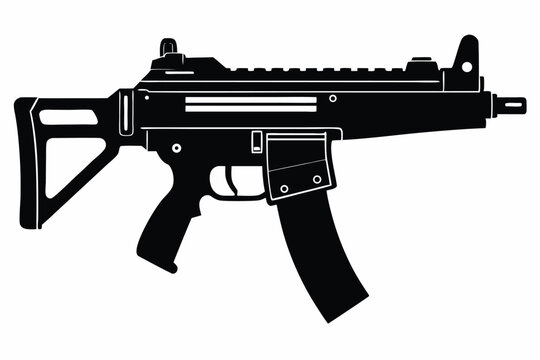 mp5 submachine gun silhouette line art vector illustration