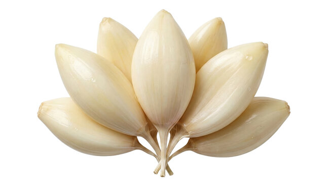 Peeled garlic cloves arranged in a fan shape