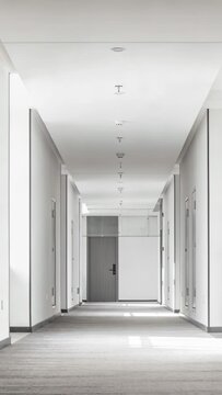 Vertical video: Showing corridor and gray door while natural light casting faint floor glow in hall