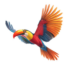 Fototapeta premium Vibrant Tropical Toucan in Majestic Flight with Colorful Wings