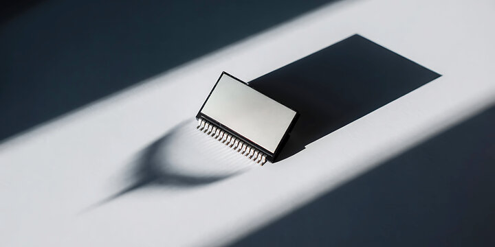 Closeup of a microchip on a white surface with shadow  electronic component