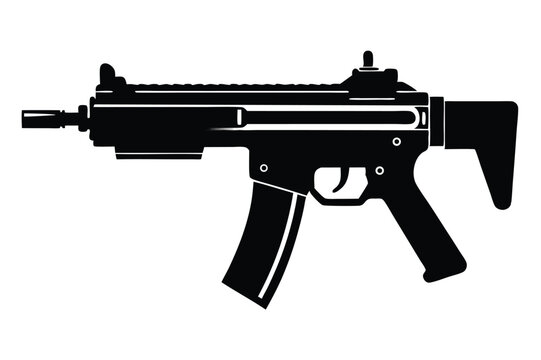 mp5 submachine gun silhouette line art vector illustration