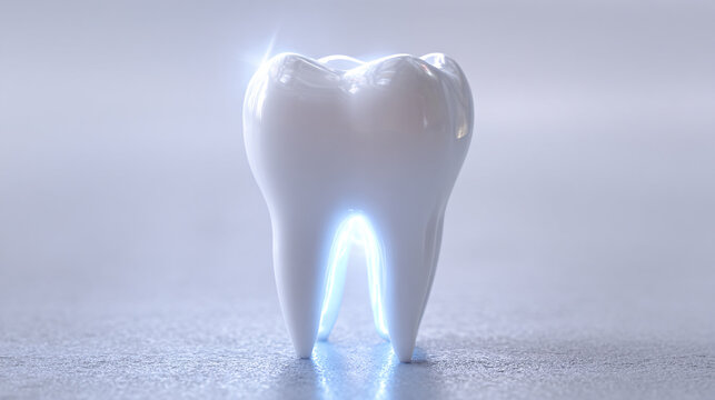 Clean minimal tooth with glowing inner structure representing dental care, modern dentistry and oral health.