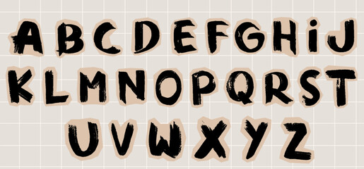 Scrapbook alphabet letters. Hand drawn torn font with crayon scribbles. Cutout collage alphabet for decoration, poster, banner, print. Grunge vector craft doodle kid font elements © PawLoveArt