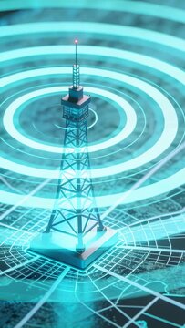 Vertical video: Ring causing tower pulsing rings across map, boosting coverage, red light blinking