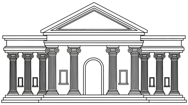 Classic building with columns and triangular roof design elements