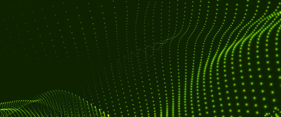 Obraz premium Abstract background with a dynamic colorful wave. A futuristic dotted wave of bright particles against a dark background. A background for presentations. Widescreen vector illustration.