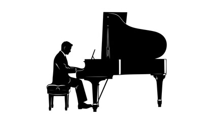 Man playing grand piano silhouette vector side view elegant music performance isolated on white background © MD HAJIRUDDIN